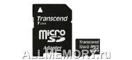 Карта памяти 8GB microSD/TransFlash, Class 2 + SD адаптер, Transcend