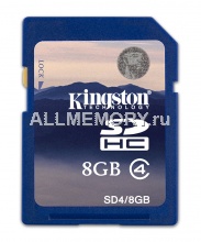 Карта памяти 8GB Secure Digital Card, High Capacity (SDHC) Class 4, Kingston